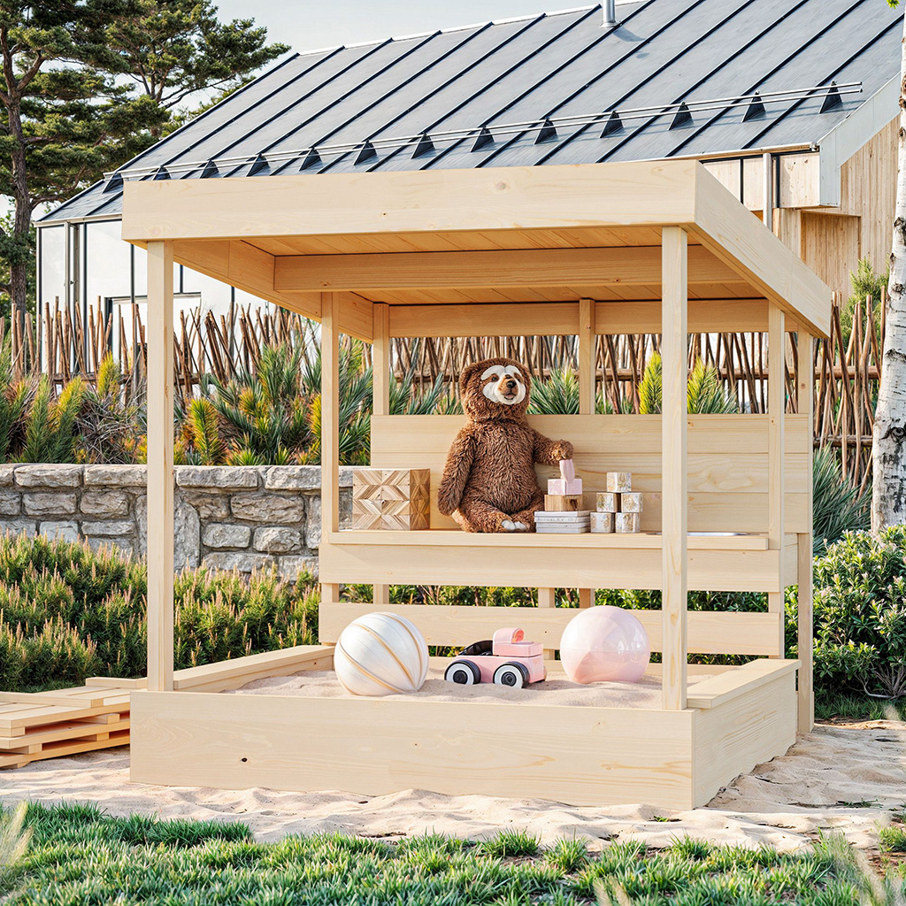 Bild von Karibu Sandkasten Max mit Dach und Matschküche